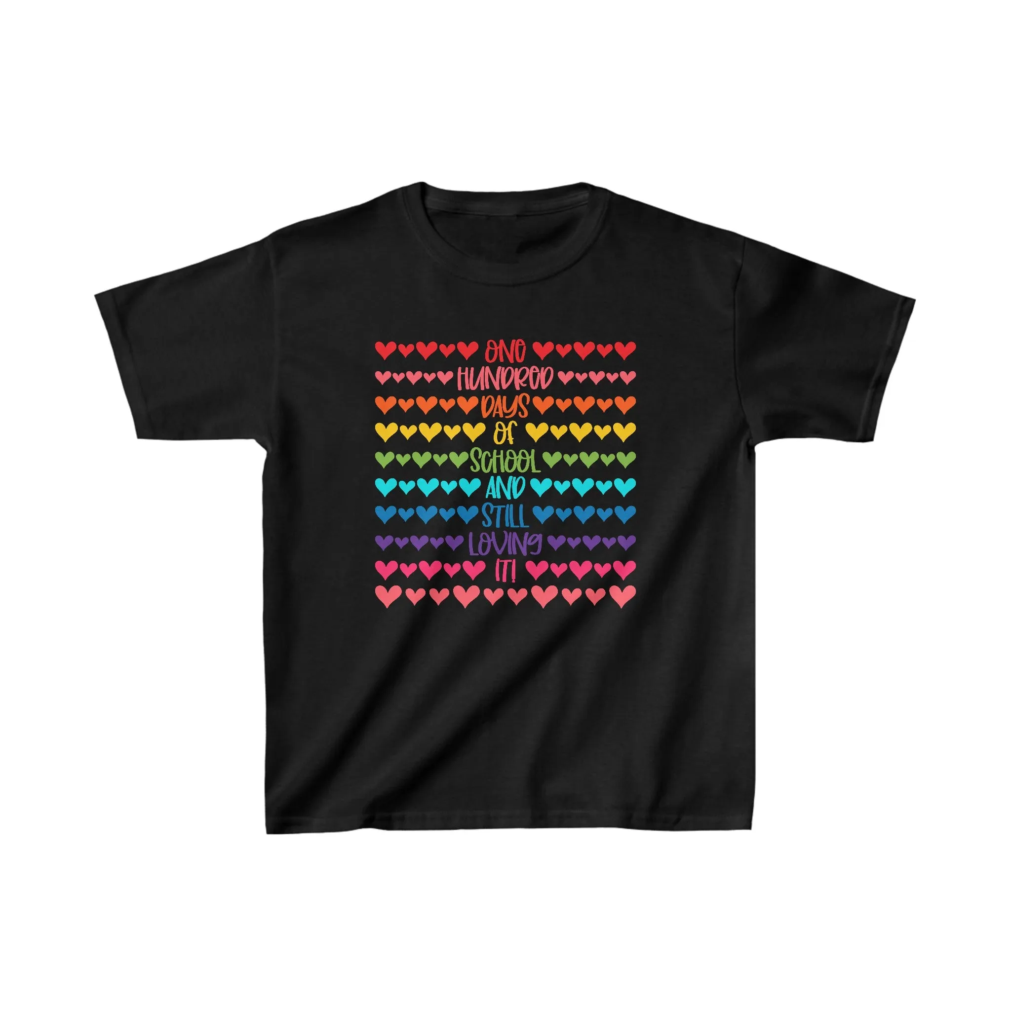 100 Days of Loving Rainbow School T-Shirt, Hearts and Rainbows, School Spirit, Youth