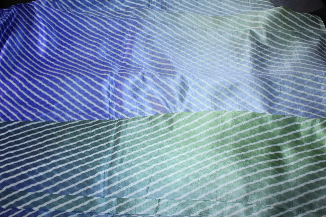 100% silk fabric 14 MM STRIPED BLOCK PRINT fabric 44&quot; wide royal blue/blue and green