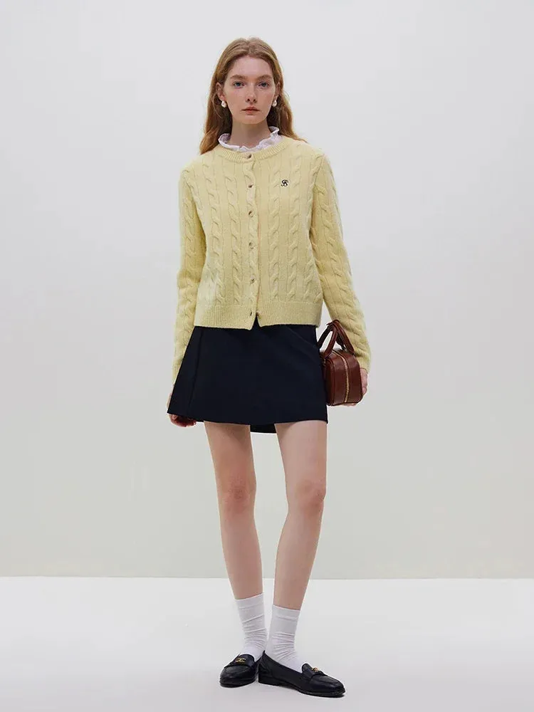 100% Wool Twisted Blossom Coat Casual Knit Sweater Cardigan