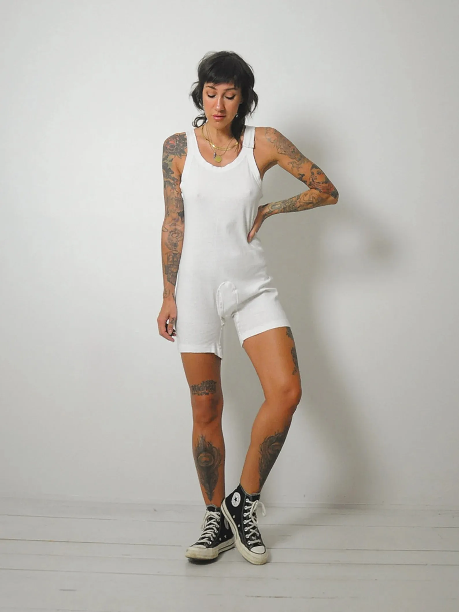 1950's White Thermal Romper