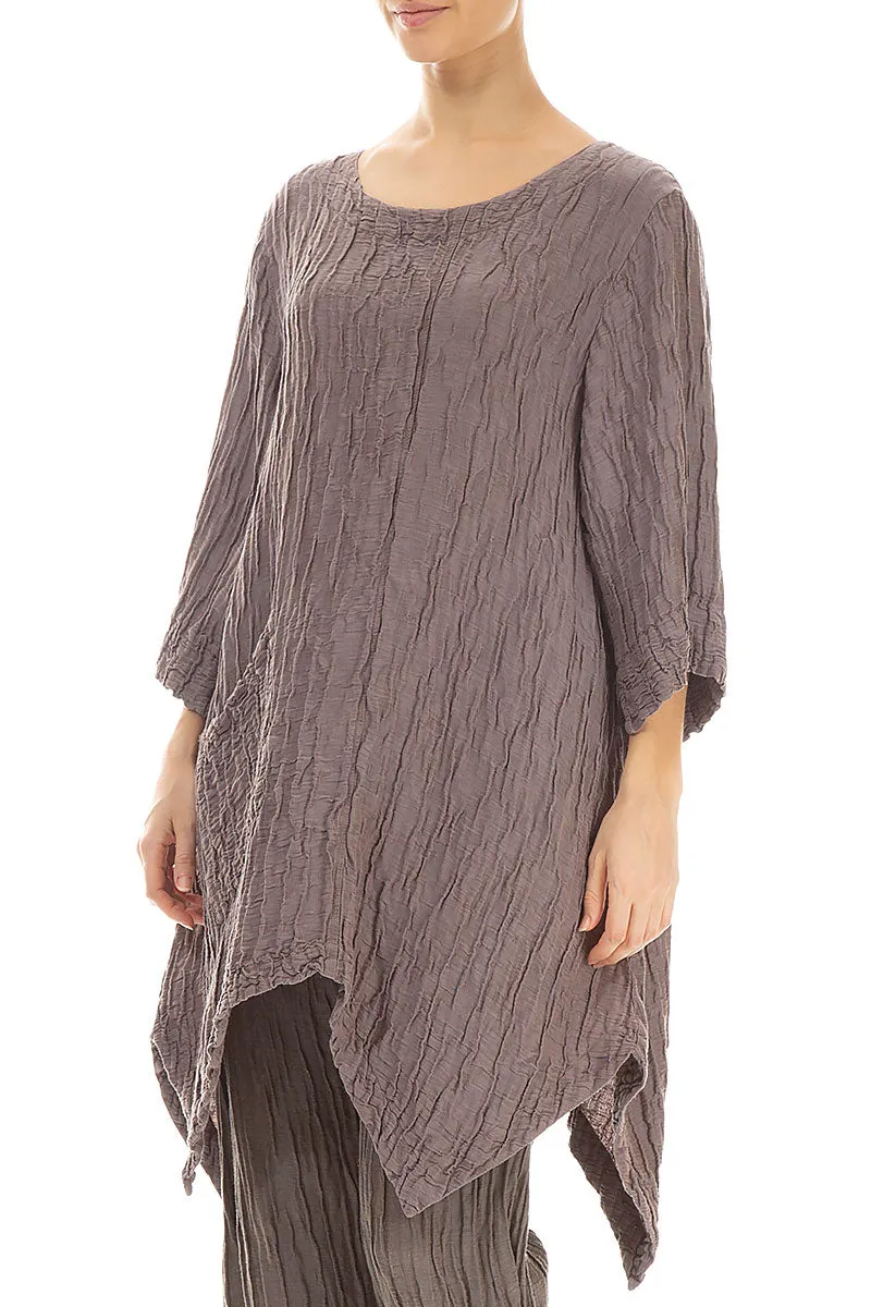 Asymmetric Crinkled Truffle Silk Linen Tunic