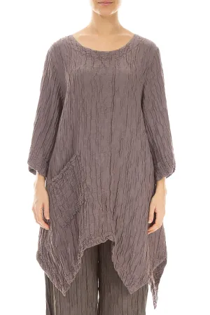 Asymmetric Crinkled Truffle Silk Linen Tunic