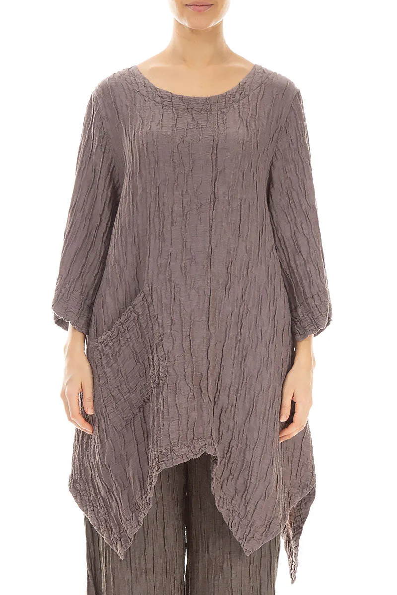Asymmetric Crinkled Truffle Silk Linen Tunic