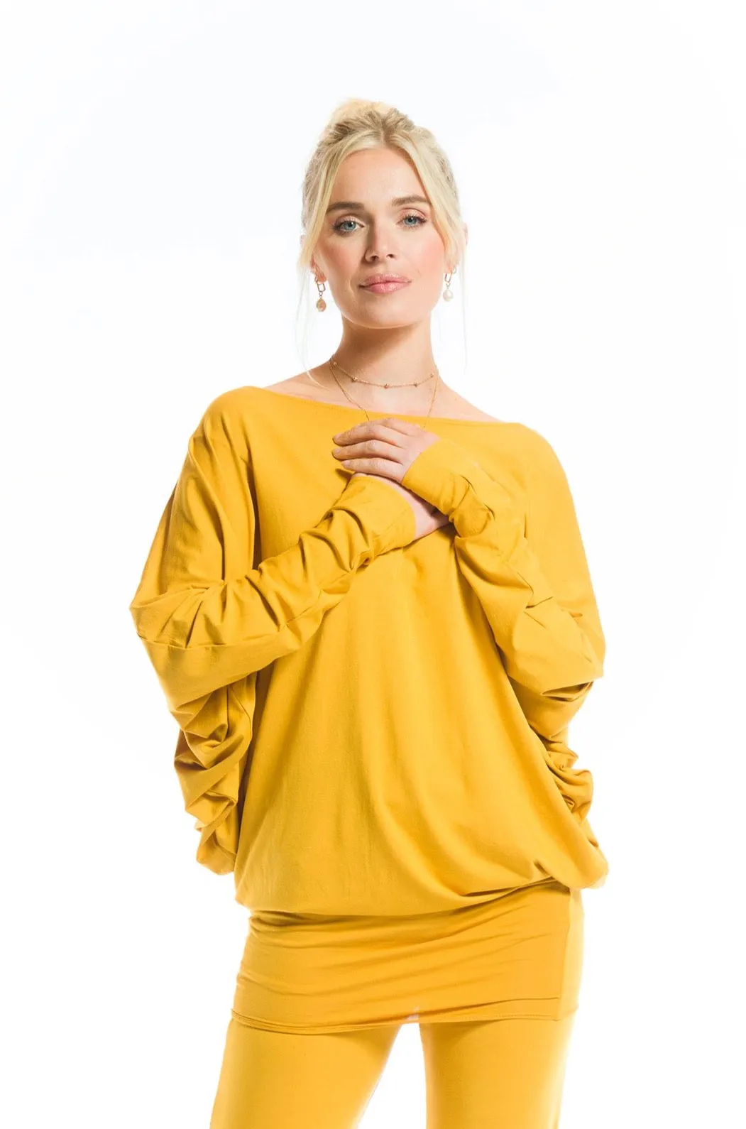 BAMBOO RAGLAN TOP WITH SCARF TIBETAN YELLOW