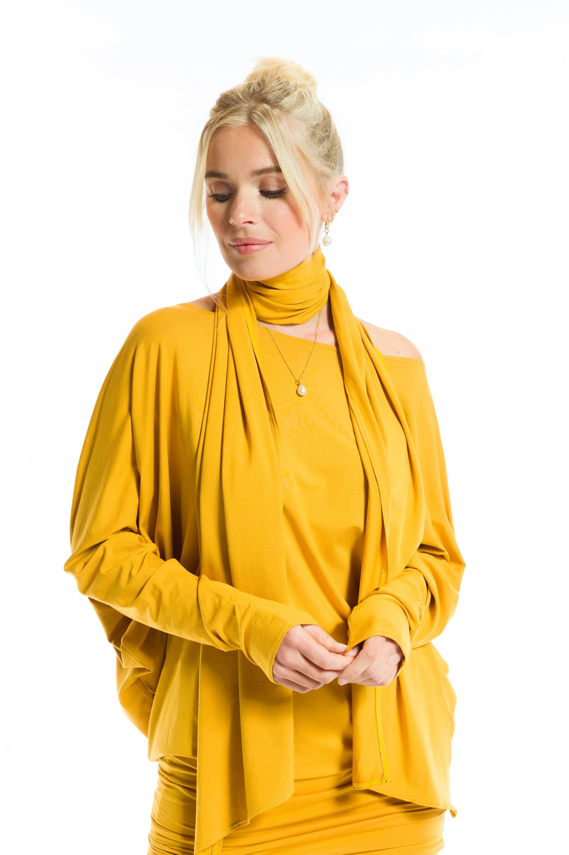 BAMBOO RAGLAN TOP WITH SCARF TIBETAN YELLOW