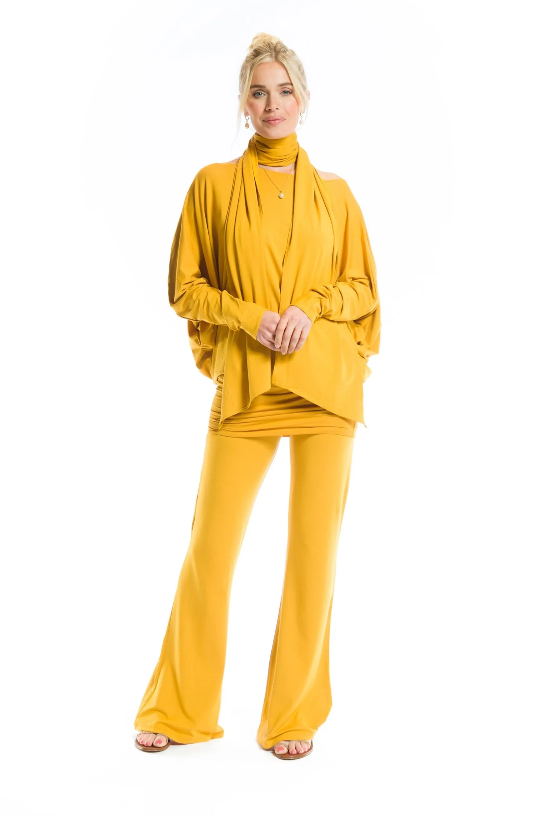 BAMBOO RAGLAN TOP WITH SCARF TIBETAN YELLOW