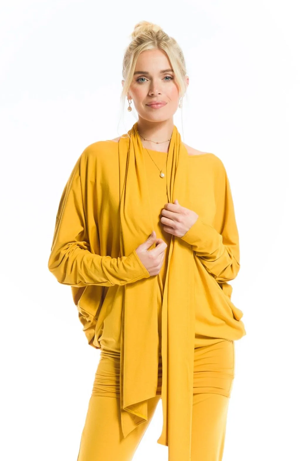 BAMBOO RAGLAN TOP WITH SCARF TIBETAN YELLOW