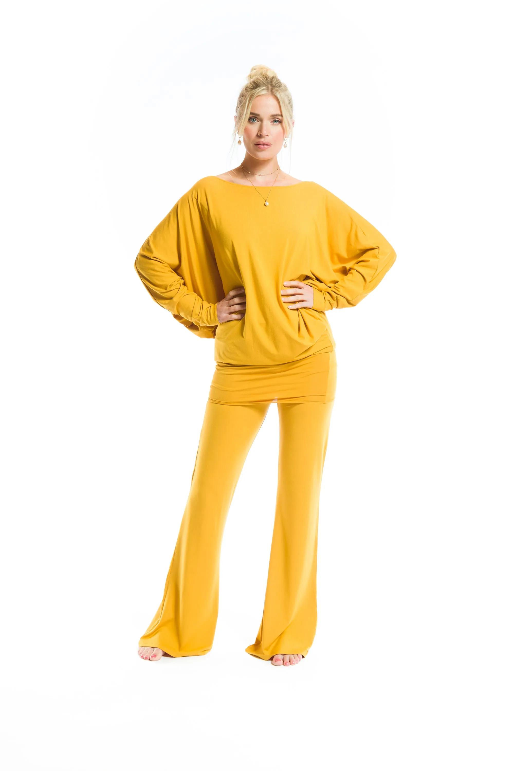 BAMBOO RAGLAN TOP WITH SCARF TIBETAN YELLOW