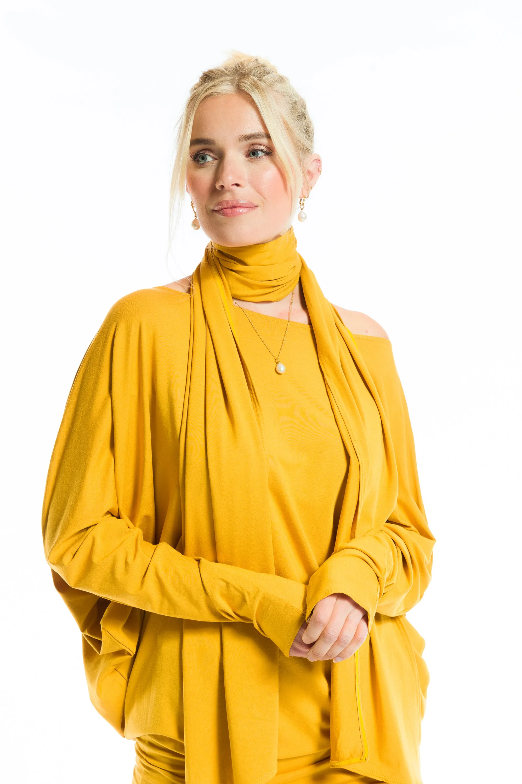 BAMBOO RAGLAN TOP WITH SCARF TIBETAN YELLOW