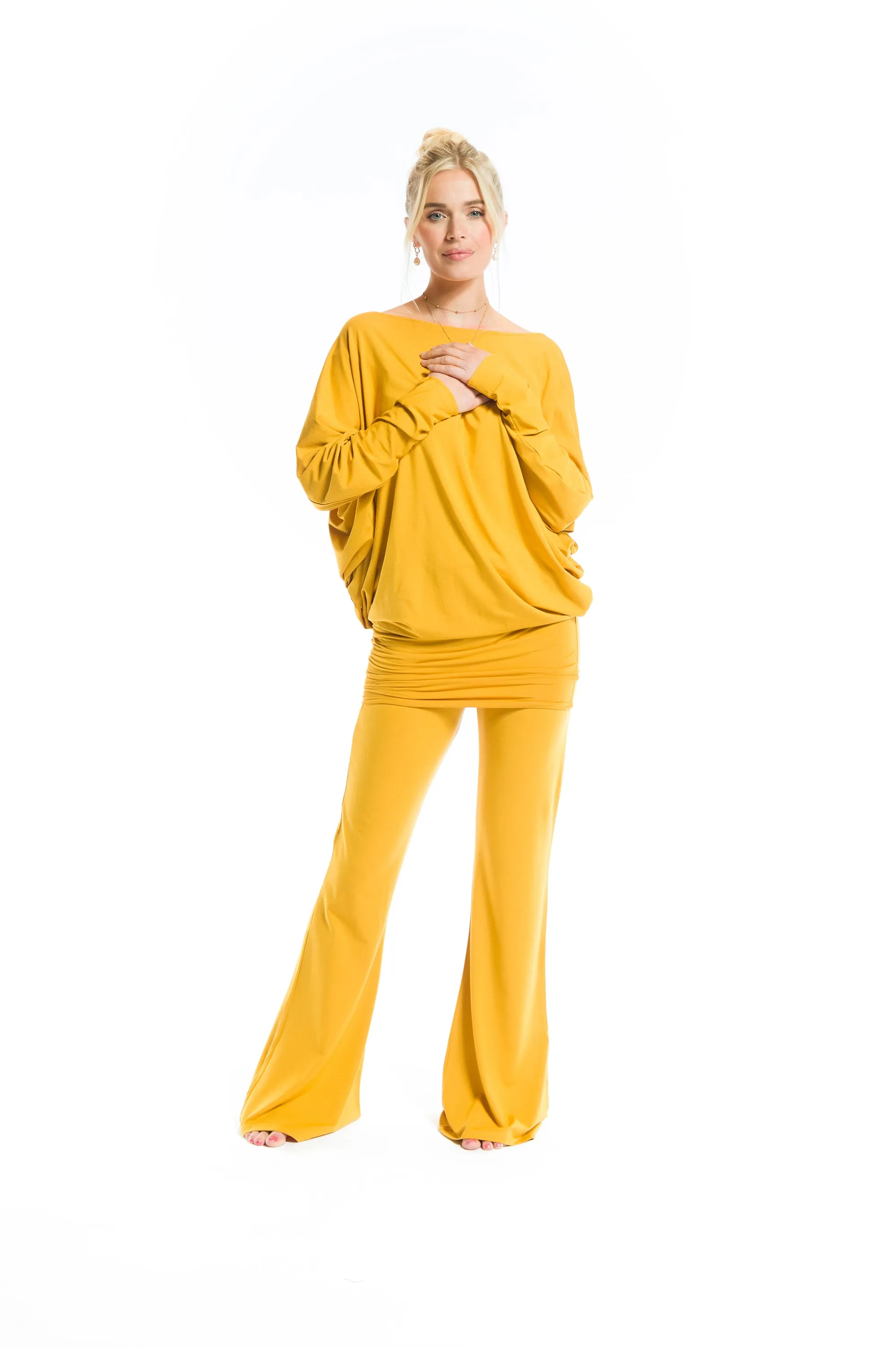 BAMBOO RAGLAN TOP WITH SCARF TIBETAN YELLOW