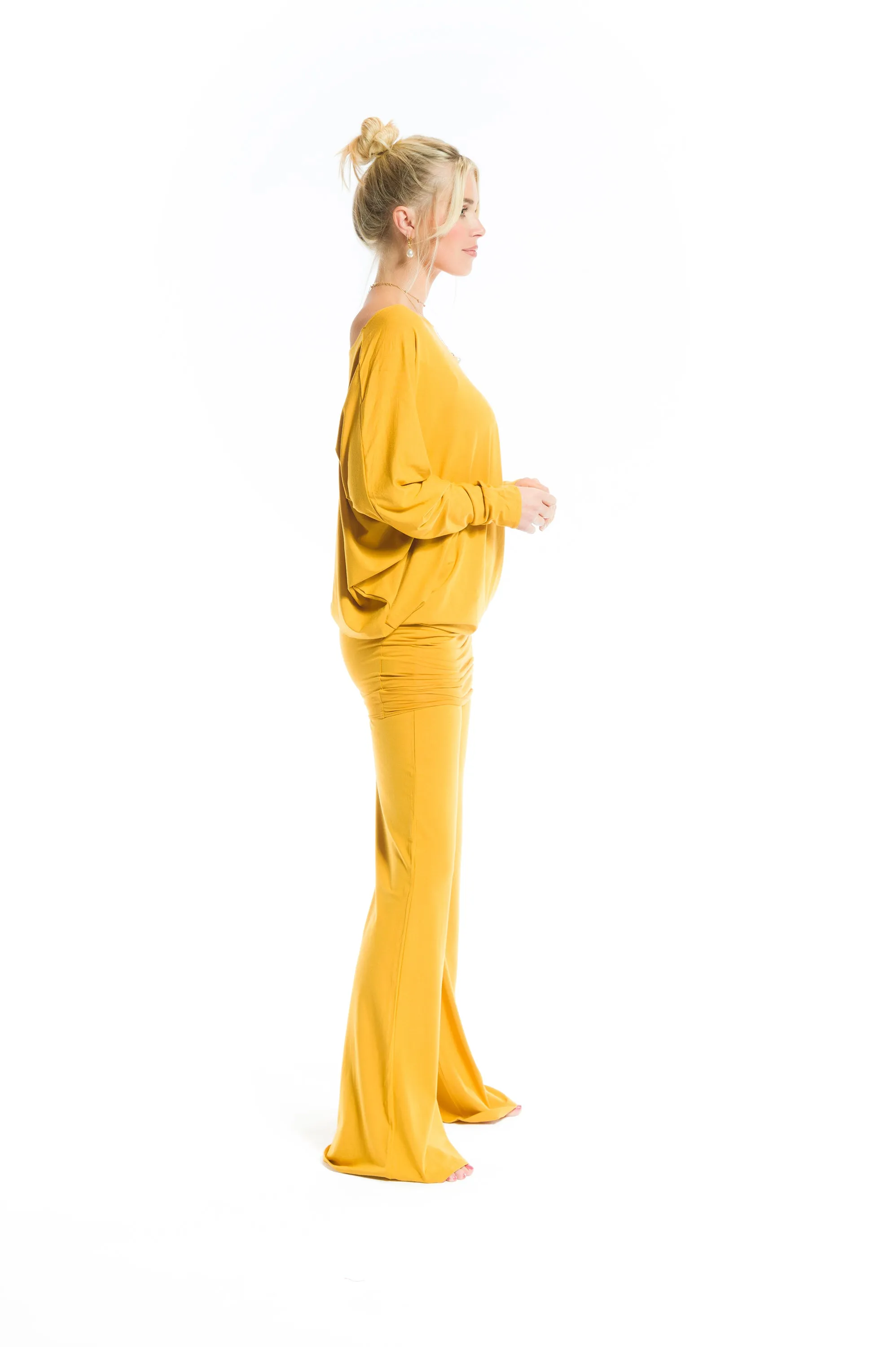 BAMBOO RAGLAN TOP WITH SCARF TIBETAN YELLOW
