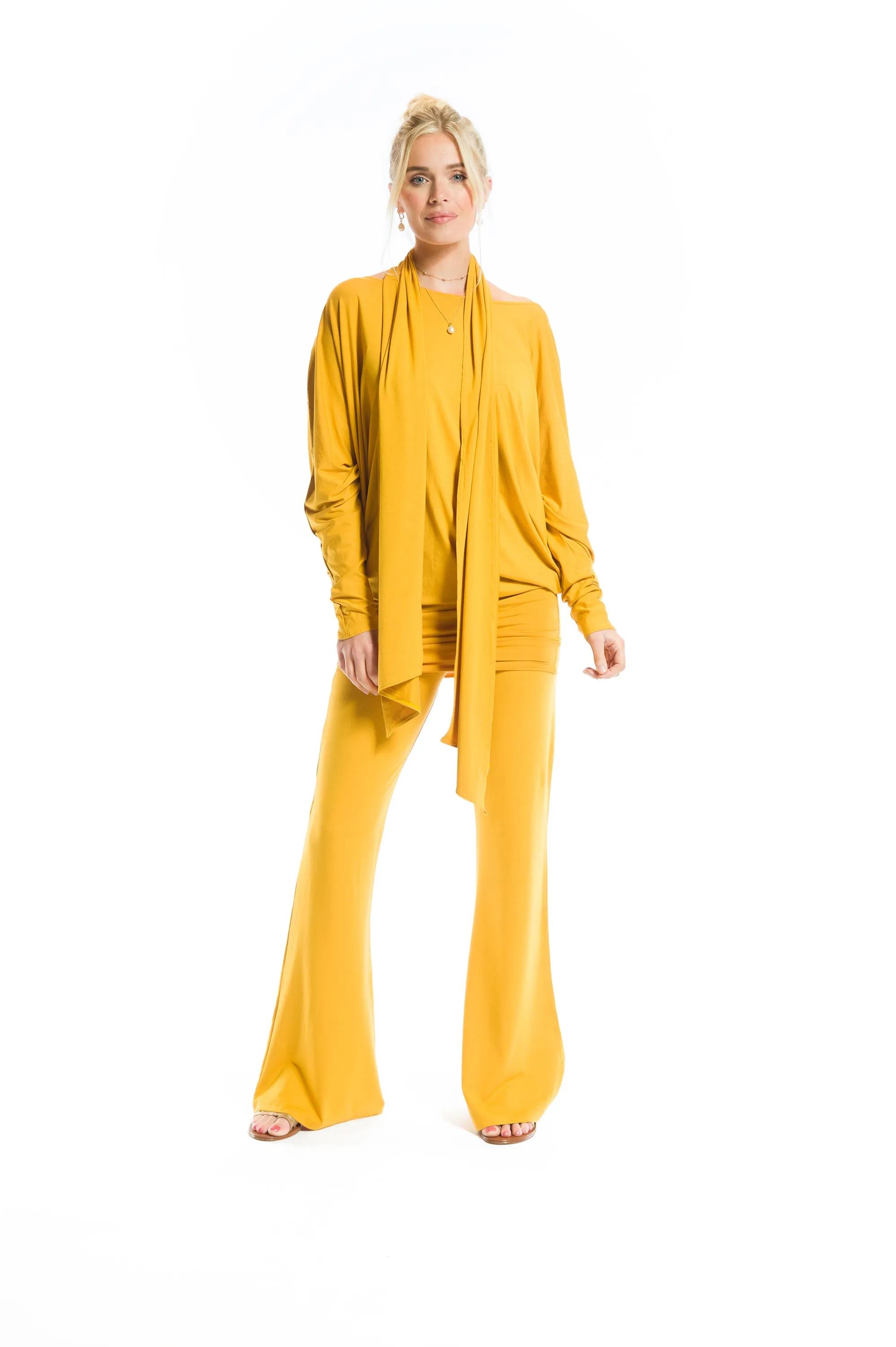 BAMBOO RAGLAN TOP WITH SCARF TIBETAN YELLOW