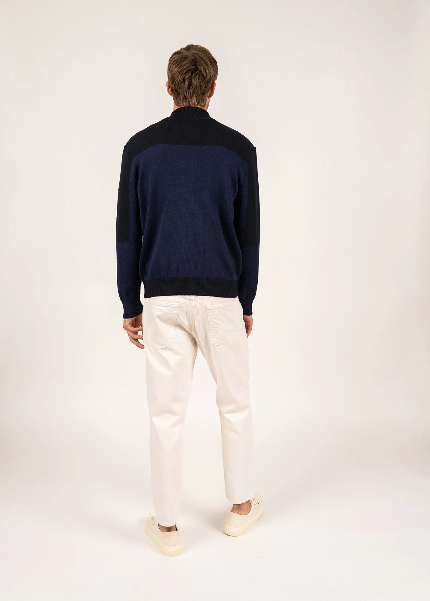 Barneville high neck zipped cardigan - with contrasting stripes (INSIGNE/NAVY/ORANGE FLUO/BLANC)