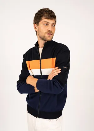 Barneville high neck zipped cardigan - with contrasting stripes (INSIGNE/NAVY/ORANGE FLUO/BLANC)