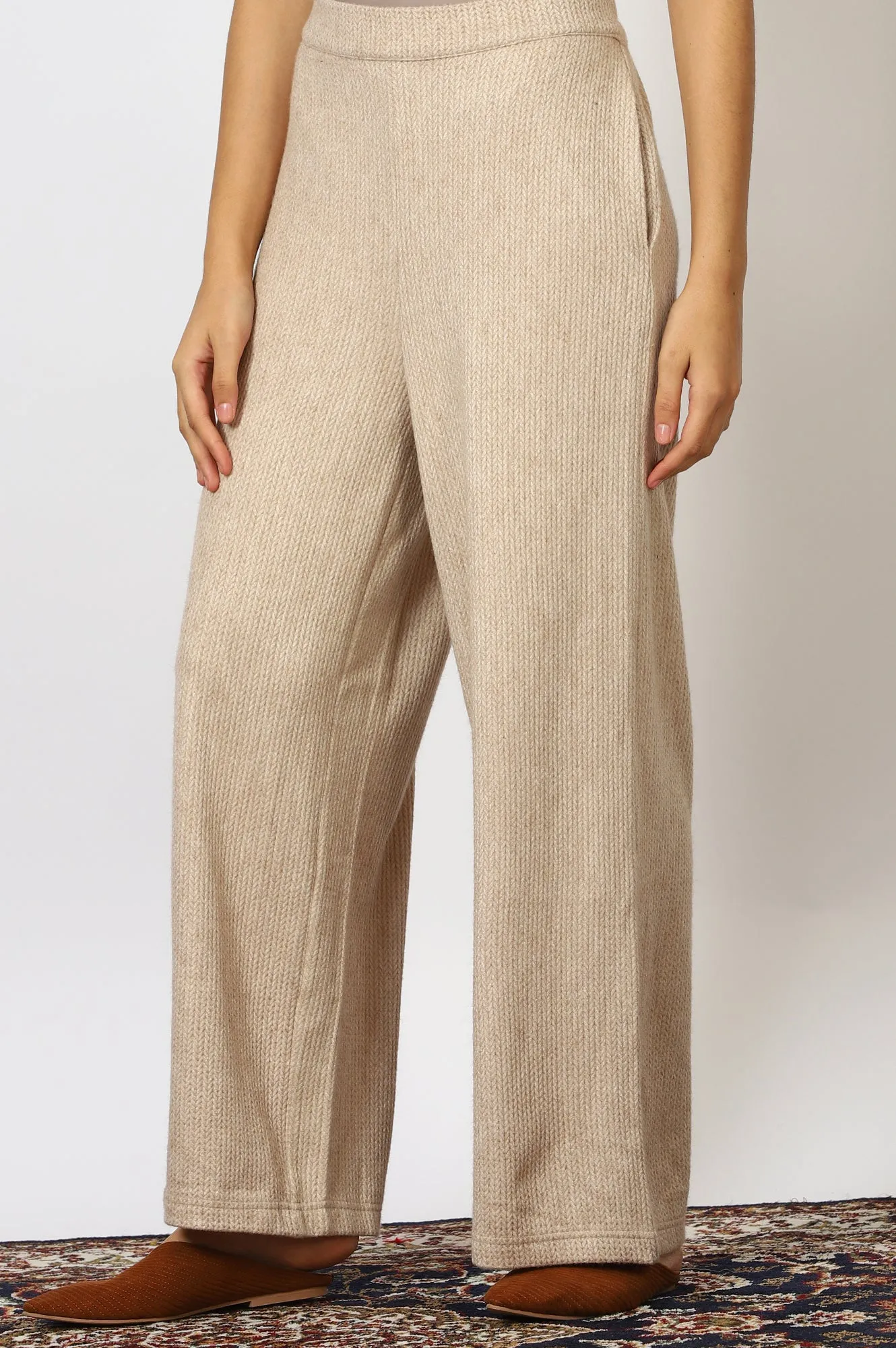 Beige Solid Rayon Parallel Pants