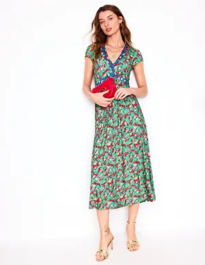 Bias Cut Jersey Midi Dress-Jade, Painterly Posy