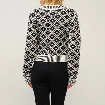 BLACK AND WHITE PATTERNED KNIT CARDIGAN
