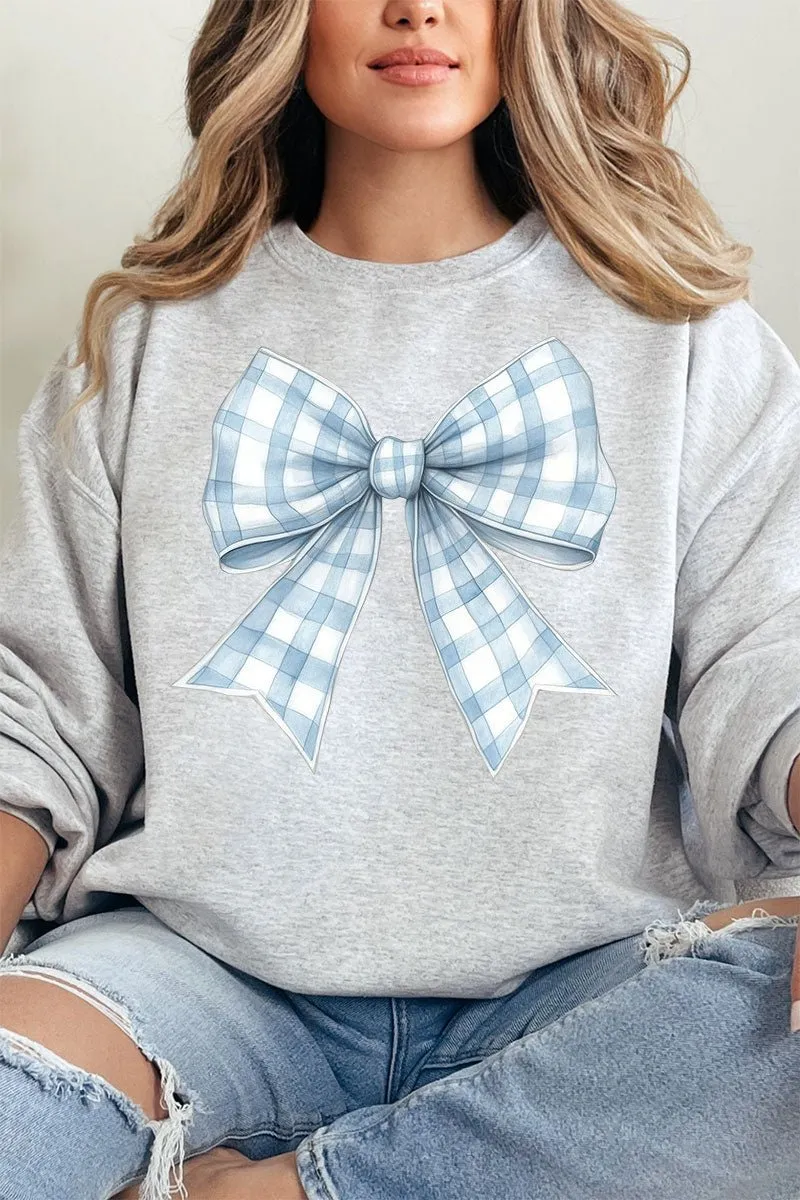 Blue Gingham Bow Unisex NuBlend Crew Sweatshirt