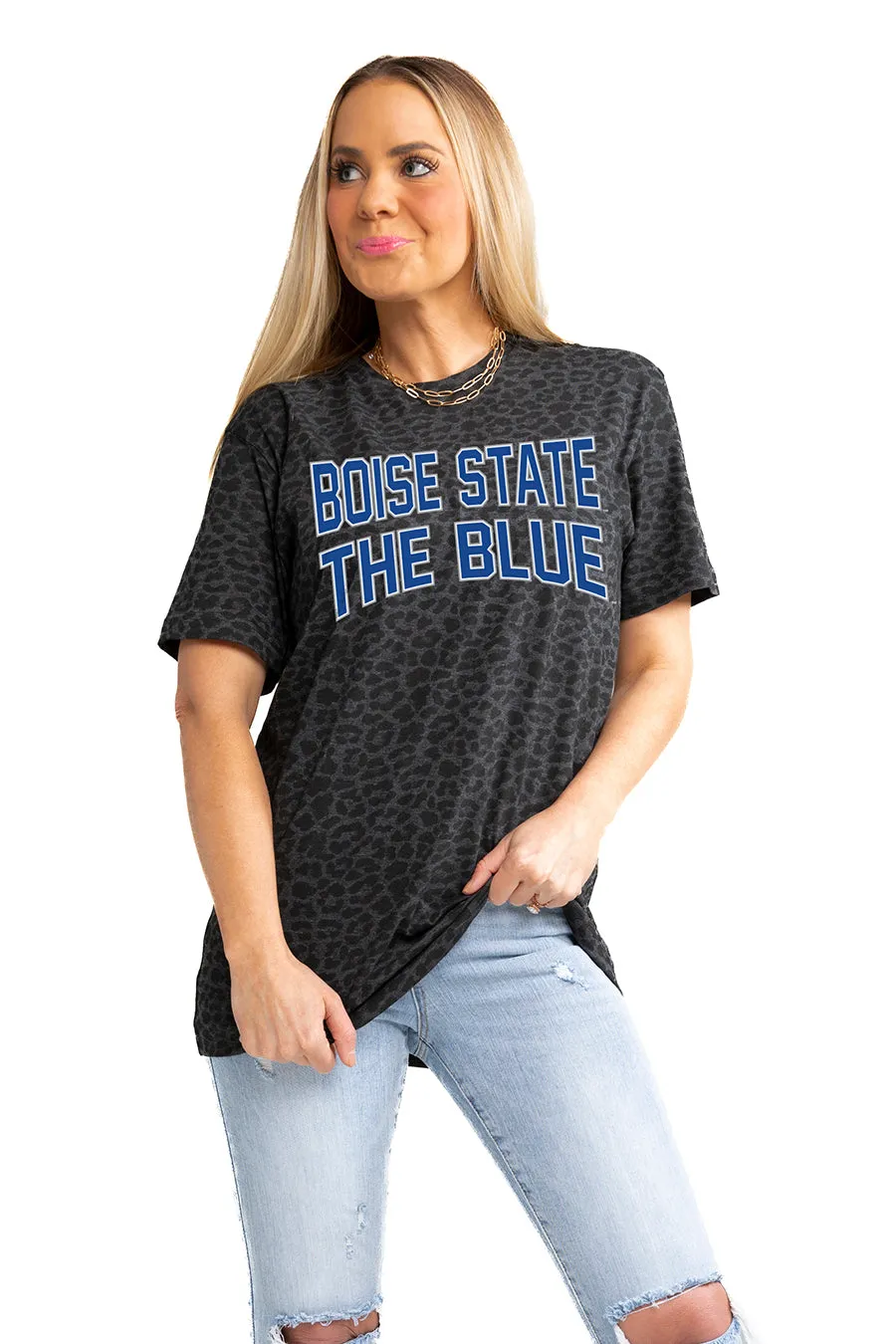 BOISE STATE BRONCOS "FAN FAVORITE" LEOPARD STANDARD FIT CREW NECK TEE