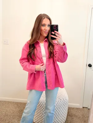 Bubblegum Corduroy Button Down Shacket