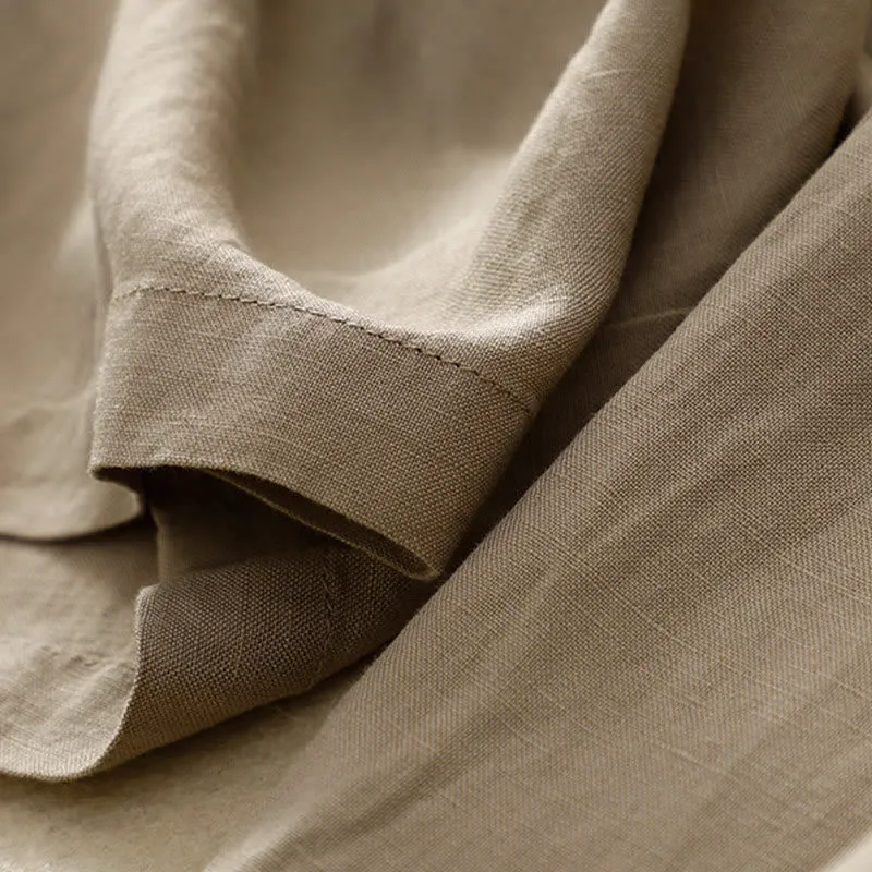 Buddha Stones Summer Plain Color 7-8 Length Cotton Linen Women's Wide Leg Pants With Pockets Zipper