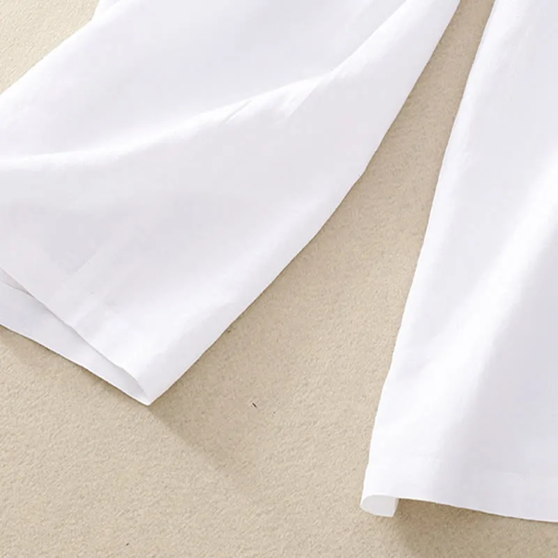 Buddha Stones Summer Plain Color 7-8 Length Cotton Linen Women's Wide Leg Pants With Pockets Zipper