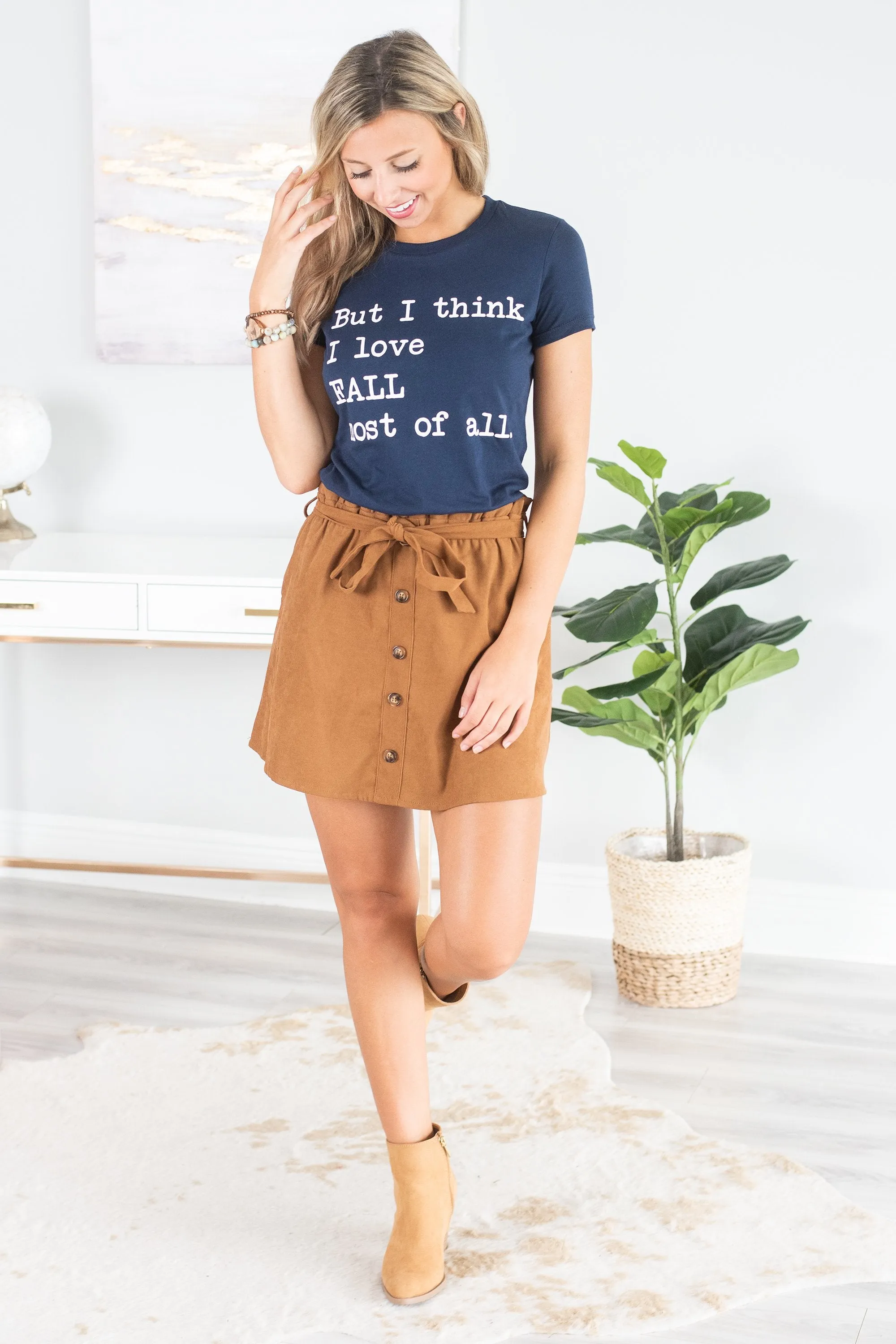 But I think I Love Fall Most Of All Navy Graphic Tee