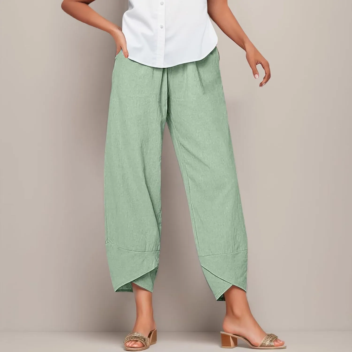 Capri Pants for Women Loose Fit Wide Leg Pants Summer Casual Cropped Pant Trendy Baggy Cotton Linen Trousers