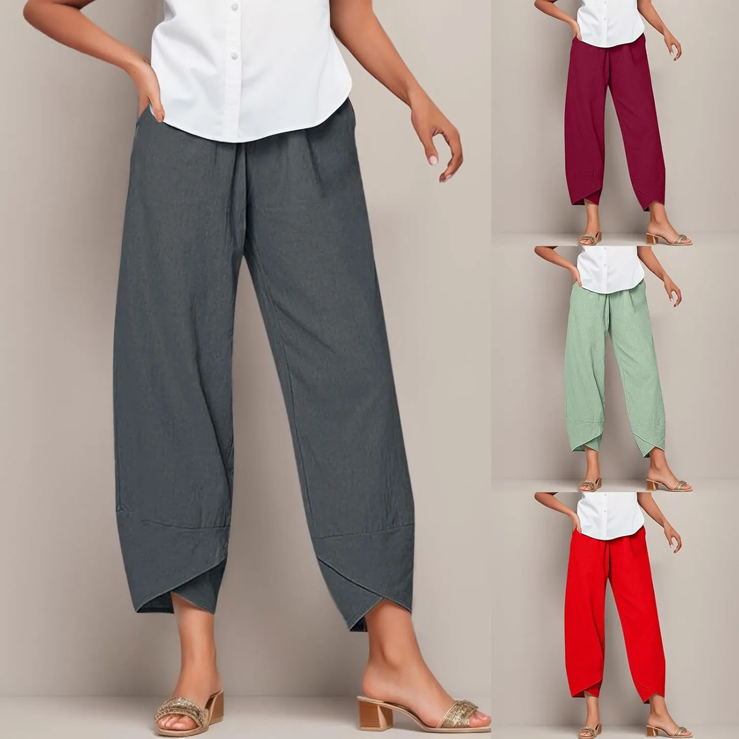 Capri Pants for Women Loose Fit Wide Leg Pants Summer Casual Cropped Pant Trendy Baggy Cotton Linen Trousers