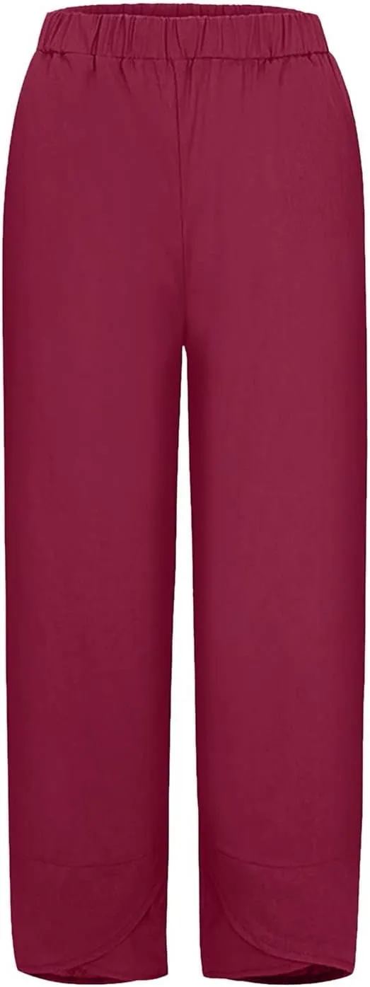 Capri Pants for Women Loose Fit Wide Leg Pants Summer Casual Cropped Pant Trendy Baggy Cotton Linen Trousers