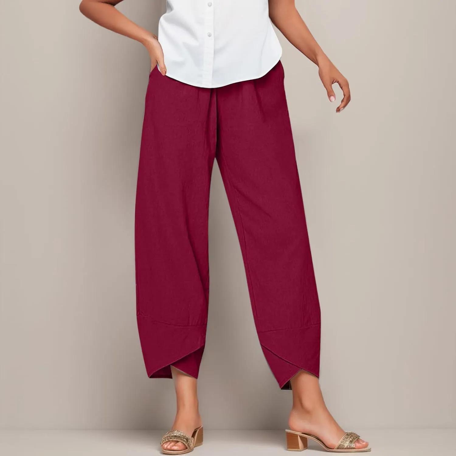 Capri Pants for Women Loose Fit Wide Leg Pants Summer Casual Cropped Pant Trendy Baggy Cotton Linen Trousers