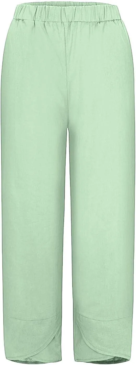 Capri Pants for Women Loose Fit Wide Leg Pants Summer Casual Cropped Pant Trendy Baggy Cotton Linen Trousers