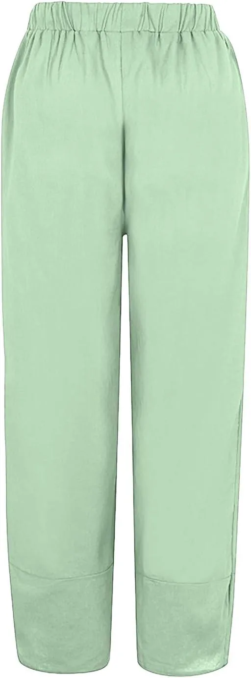 Capri Pants for Women Loose Fit Wide Leg Pants Summer Casual Cropped Pant Trendy Baggy Cotton Linen Trousers