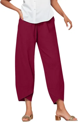 Capri Pants for Women Loose Fit Wide Leg Pants Summer Casual Cropped Pant Trendy Baggy Cotton Linen Trousers