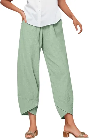 Capri Pants for Women Loose Fit Wide Leg Pants Summer Casual Cropped Pant Trendy Baggy Cotton Linen Trousers