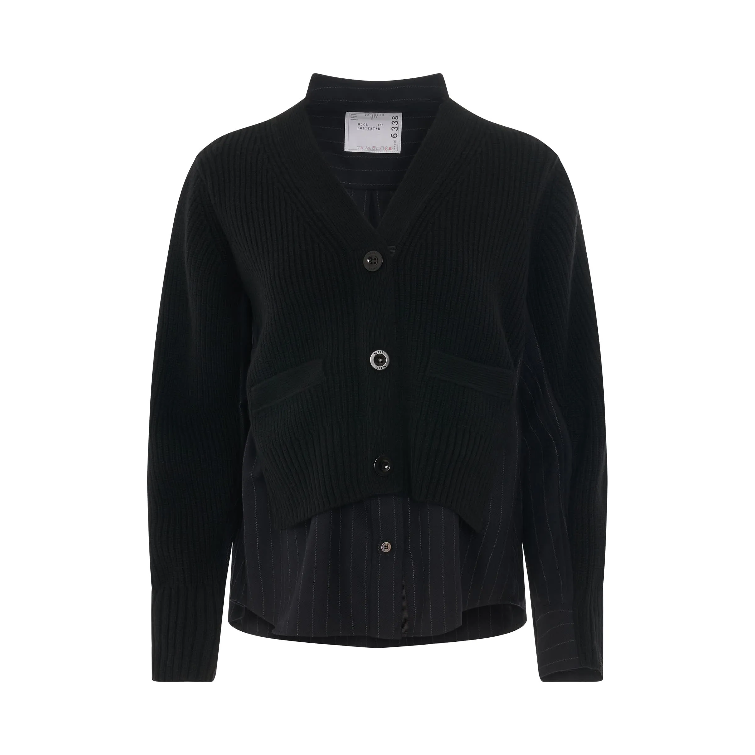 Chalk Stripe x Wool Knit Cardigan in Black/Navy