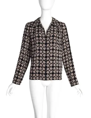 Chanel Vintage SS 2001 CC Logo and Clover Print Black and Beige Silk Shirt