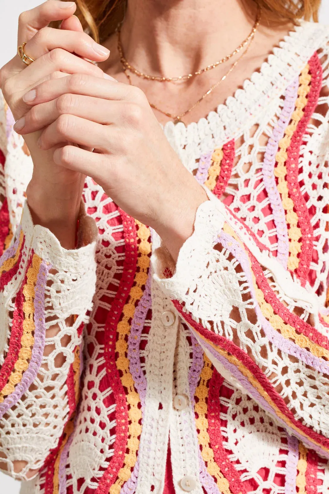 Clary Crochet Button-Down Cardigan- Tribal 5529O / 4985