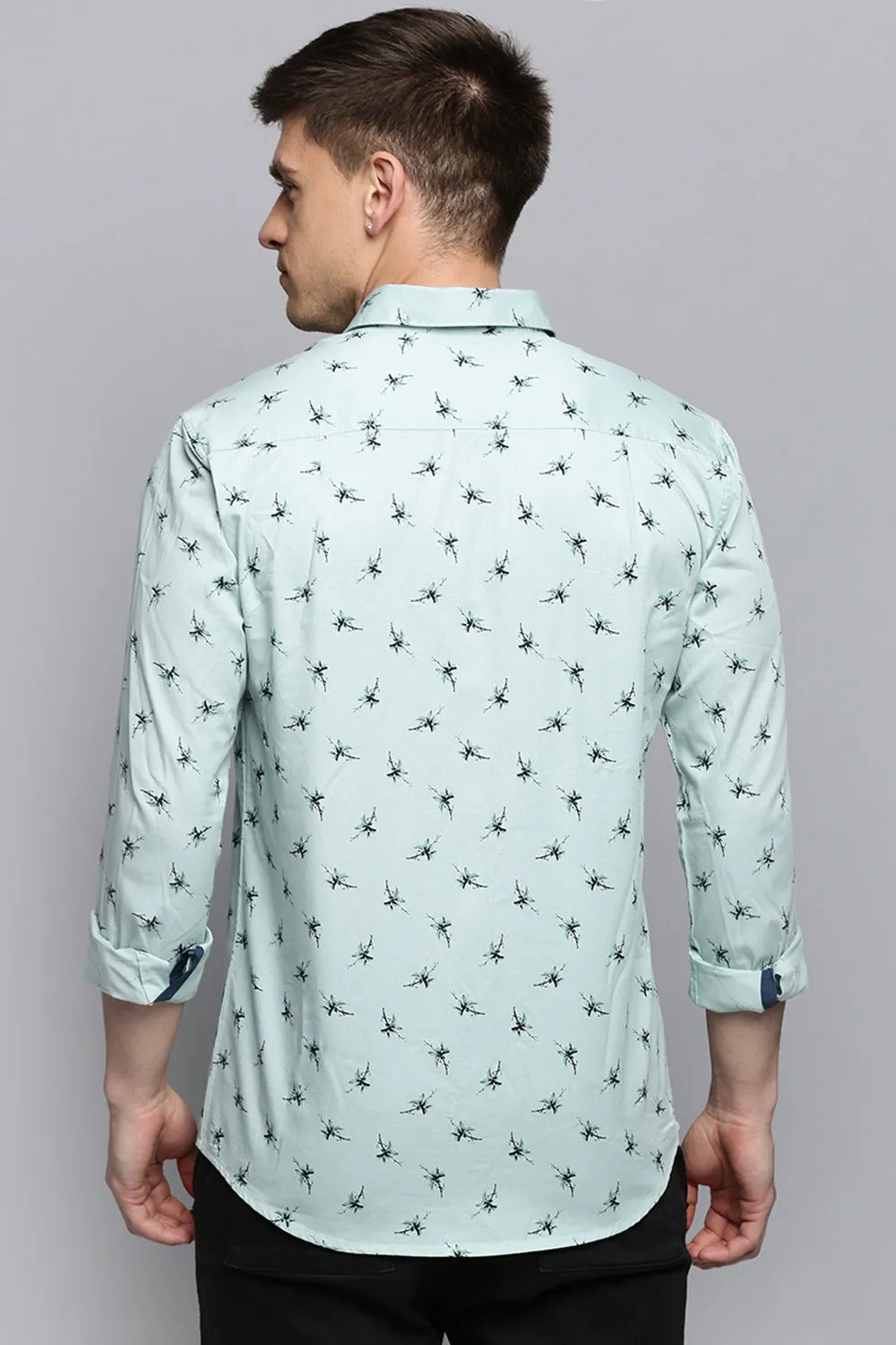 Classic Polo Men's Cotton Full Sleeve Printed Slim Fit Polo Neck Light Blue Color Woven Shirt | So1-13 B