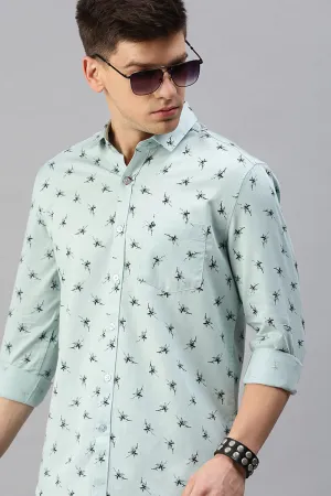 Classic Polo Men's Cotton Full Sleeve Printed Slim Fit Polo Neck Light Blue Color Woven Shirt | So1-13 B