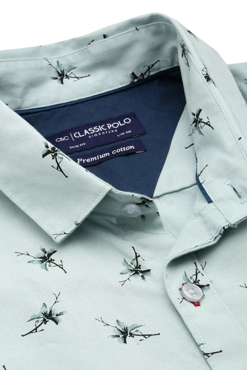 Classic Polo Men's Cotton Full Sleeve Printed Slim Fit Polo Neck Light Blue Color Woven Shirt | So1-13 B