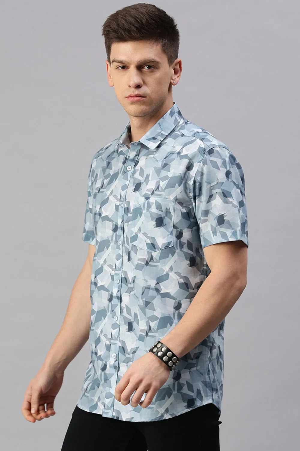 Classic Polo Men's Cotton Half Sleeve Printed Slim Fit Polo Neck Multicolur Woven Shirt | So1-31 D