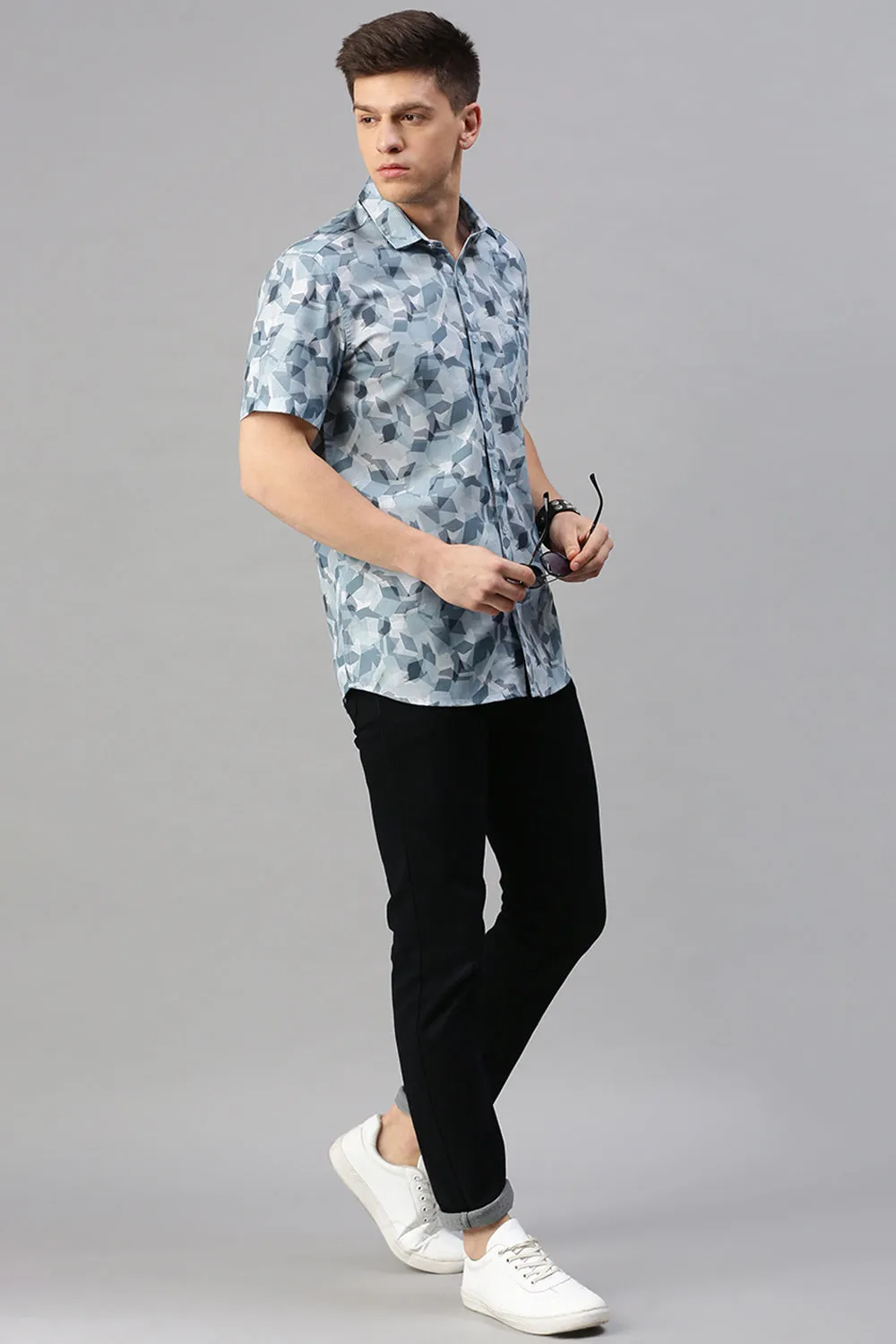Classic Polo Men's Cotton Half Sleeve Printed Slim Fit Polo Neck Multicolur Woven Shirt | So1-31 D