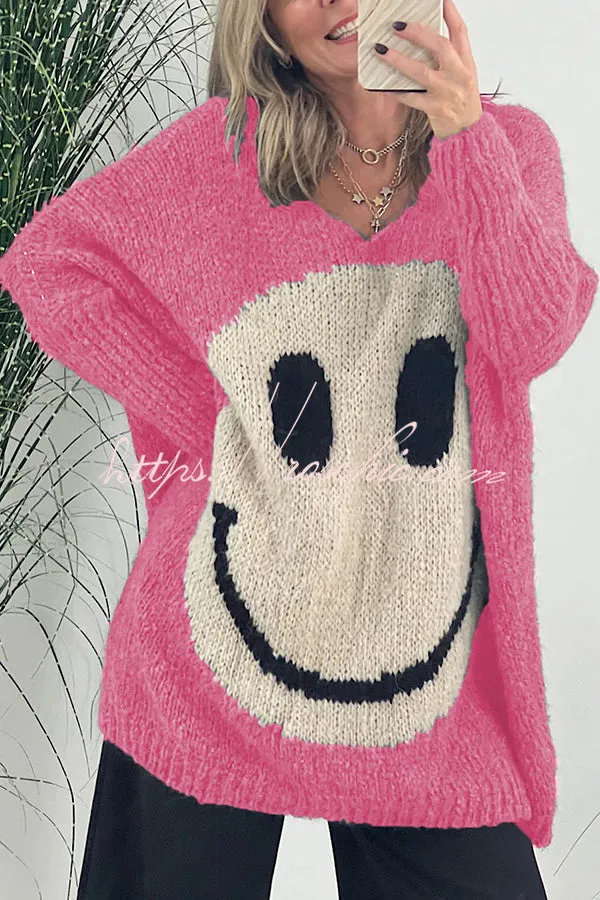 Confidence Is Everything Knit Smiley Face Long Sleeved Sweater