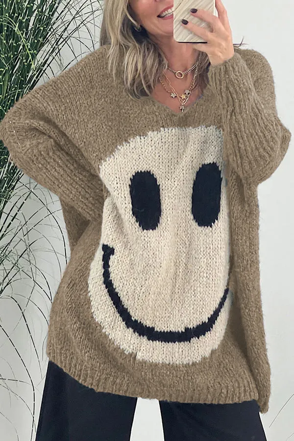 Confidence Is Everything Knit Smiley Face Long Sleeved Sweater