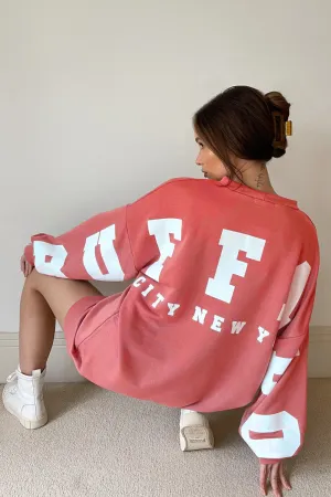 Coral Buffalo Slogan Oversized Sweatshirt Jumper Dress