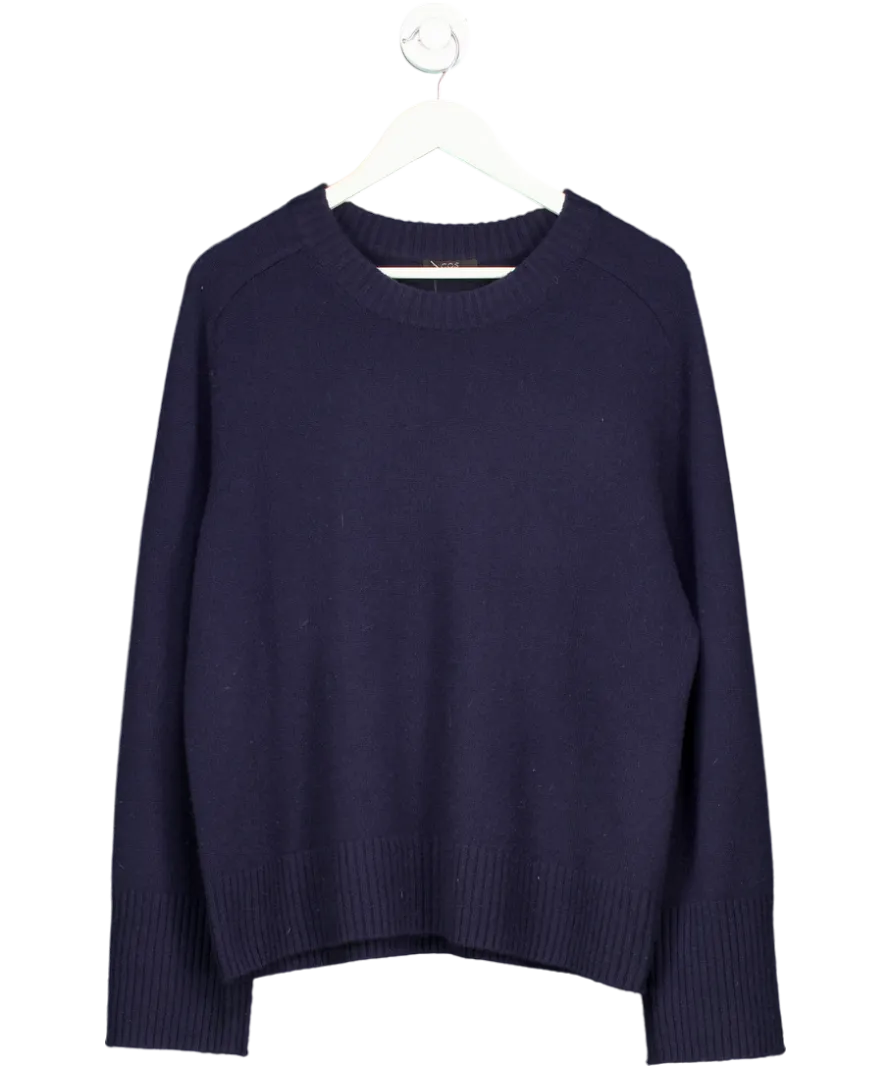 cos Navy Blue 100% Cashmere Jumper With Rib Detail UK S/M