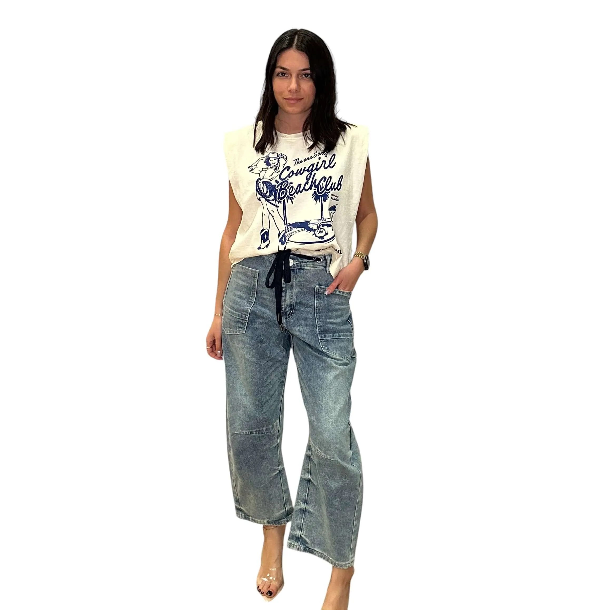 Cowgirl Beach Club Vintage Cropped Muscle Tank