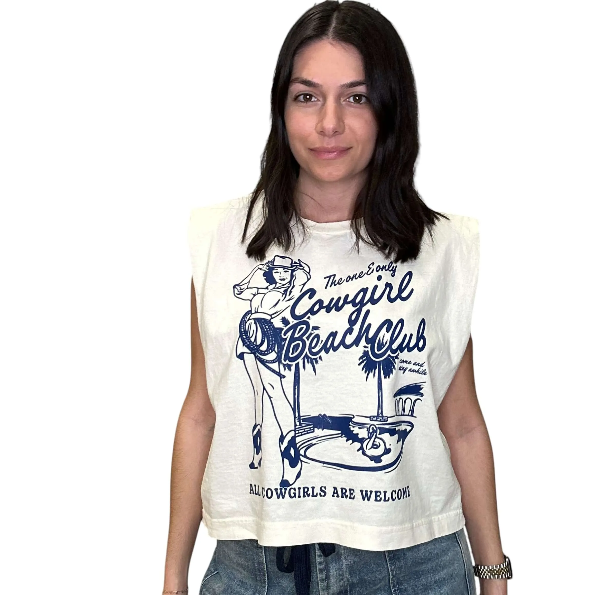 Cowgirl Beach Club Vintage Cropped Muscle Tank