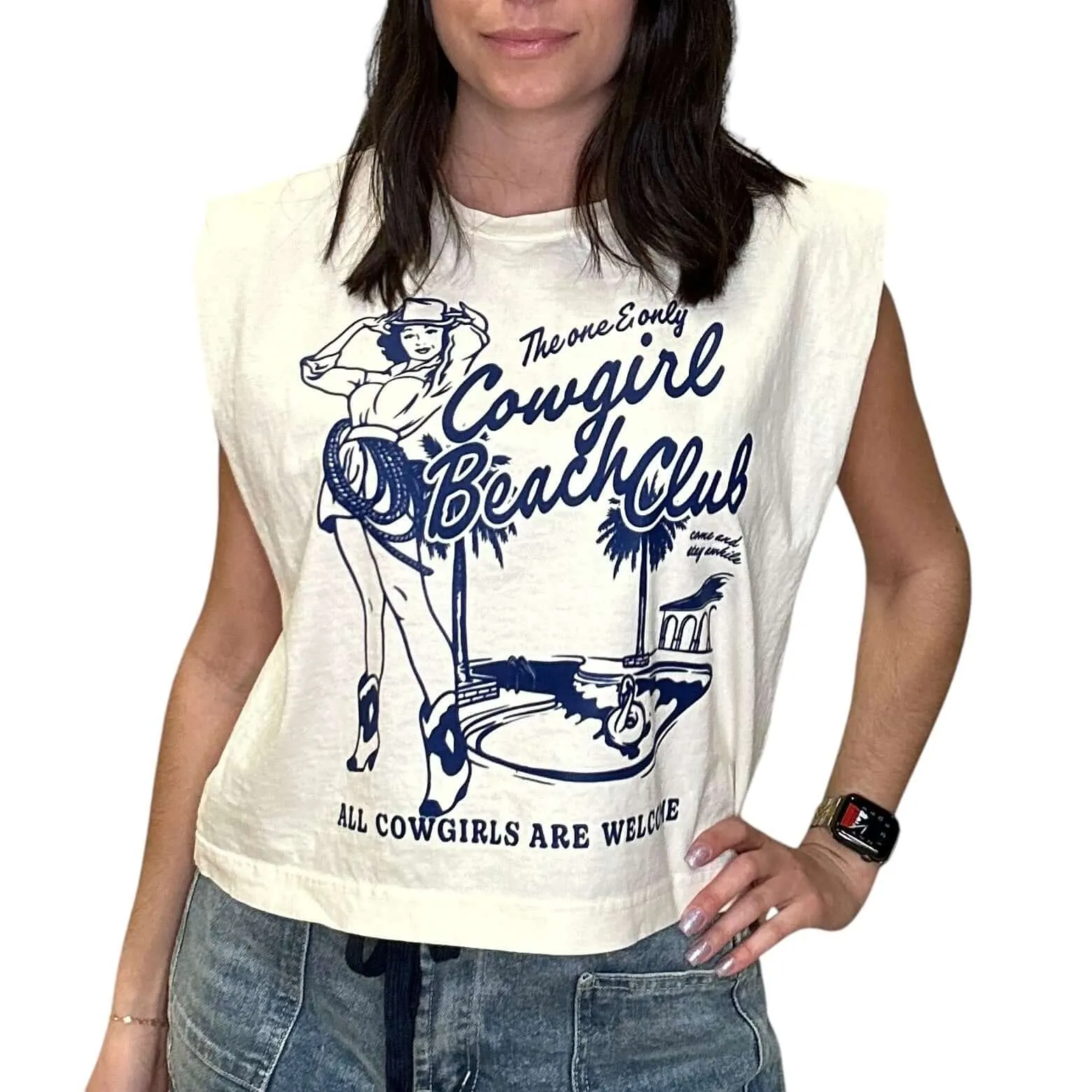 Cowgirl Beach Club Vintage Cropped Muscle Tank